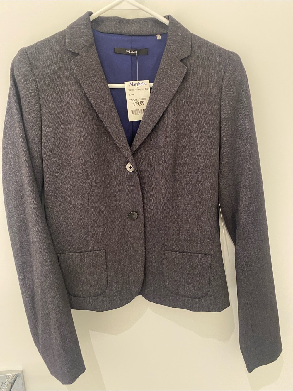 NWT Tahari Double Button Mirabella Blazer Black/Grey Herringbone Short/Crop Sz 2